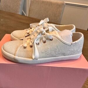 Keds x Kate Spade Script Glitter Ivory Girls Shoes, Kids 1M - New in Box
